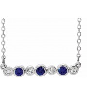 14K White Blue Sapphire & .08 CTW Diamond Bezel-Set Bar 16-18 Necklace