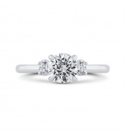Shah Luxury 14K Two-Tone Gold Round and Oval Diamond Three-Stone Engagement Ring (Semi-Mount)