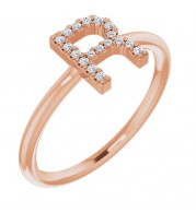 14K Rose .08 CTW Diamond Initial R Ring