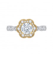 Shah Luxury 14K Tow-Tone Gold Round Cut Diamond Floral Halo Engagement Ring (Semi-Mount)