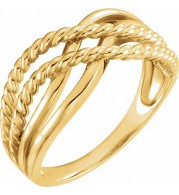 14K Yellow Crossover Rope Design Ring