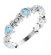 14K White Aquamarine & .03 CTW Diamond Leaf Ring
