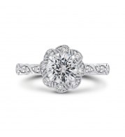 Shah Luxury 14K Two-Tone Gold Round Diamond Floral Halo Engagement Ring (Semi-Mount)