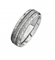 14k White Gold Detailed Pave Round Diamond Men's Band
