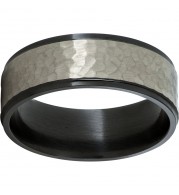 Black Zirconium Flat Band with Grooved Edges and Hammer Finish