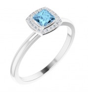 14K White Aquamarine & .05 CTW Diamond Ring