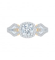 Shah Luxury 14K Tow-Tone Gold Round Diamond Halo Engagement Ring with Split Shank (Semi-Mount)