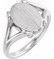 14K White 13x9 mm Oval Signet Ring