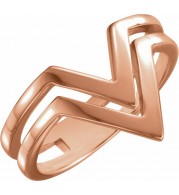 14K Rose Double Row V Ring