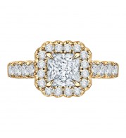 Shah Luxury 14K Yellow Gold Princess Diamond Halo Engagement Ring (Semi-Mount)