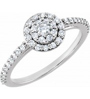 14K White 1/2 CTW Diamond Cluster Halo-Style Engagement Ring