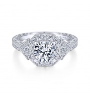 Gabriel & Co. 14k White Gold Art Deco Halo Engagement Ring