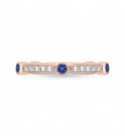 Shah Luxury 14K Rose Gold Round Diamond Wedding Band with Sapphire