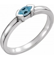 14K White Aquamarine Marquise Stackable Family Ring