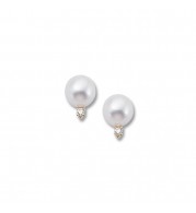 14K Yellow Gold 7mm Pearl With 0.02ct Diamond Earrings