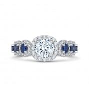 Shah Luxury 14K Two-Tone Gold Round Diamond Engagement Ring with Sapphire (Semi-Mount)