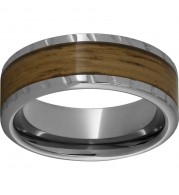 Rugged Tungsten  8mm Pipe Cut Band with Single Malt Barrel Aged Inlay and Scored Edge