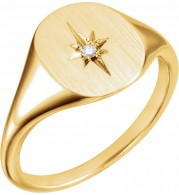 14K Yellow .02 CTW Diamond 11x10 Oval Starburst Signet Ring