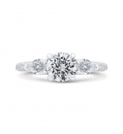 Shah Luxury 14K White Gold Three Stone Plus Round Diamond Engagement Ring (Semi-Mount)