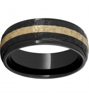 Black Diamond Ceramic Domed Grooved Edge Band with a 2mm 14K Yellow Gold Inlay and Moon Finish