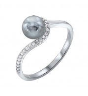 Gems One Silver Cubic Zirconia & Pearl (1 Ctw) Ring