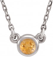 14K White 4 mm Round Citrine Bezel-Set Solitaire 16 Necklace