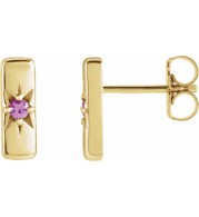 14K Yellow Pink Sapphire Starburst Bar Earrings