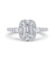 Shah Luxury 14K Two Tone Gold Emerald Cut Diamond Halo Engagement Ring (Semi-Mount)