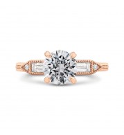 Shah Luxury 14K Rose Gold Round and Baguette Diamond Engagement Ring (Semi-Mount)