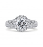 Shah Luxury Round Diamond Halo Engagement Ring with Split Shank In 14K White Gold (Semi-Mount)