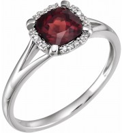 14K White Mozambique Garnet & .05 CTW Diamond Ring