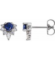Platinum Blue Sapphire & 1/6 CTW Diamond Earrings