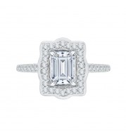 Shah Luxury 14K White Gold Emerald Cut Diamond Halo Vintage Engagement Ring with Euro Shank (Semi-Mount)