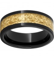 Black Diamond Ceramic Pipe Cut Band with 5mm Yellow Gold Leaf Inlay