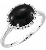 14K White Onyx & .06 CTW Diamond Ring