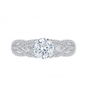 Shah Luxury 14K White Gold Round Diamond Engagement Ring with Split Shank (Semi-Mount)