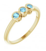 14K Yellow Aquamarine Three-Stone Bezel-Set Ring