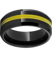 Black Diamond Ceramic Beveled Edge Band with a 2mm Yellow Enamel Inlay