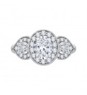Shah Luxury 14K White Gold Oval Diamond Halo Engagement Ring (Semi-Mount)