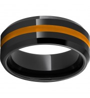 Black Diamond Ceramic Beveled Edge Band with Orange Enamel Inlay