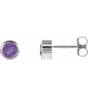 14K White 4 mm Round Genuine Amethyst Birthstone Earrings