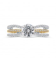Shah Luxury 14K Two Tone Gold Round Diamond Engagement Ring with Split Shank (Semi-Mount)