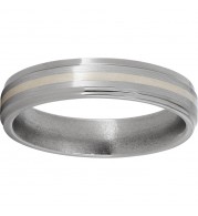 Titanium Flat Band with Grooved Edges, a 1mm Sterling Silver Inlay and Satin Finish