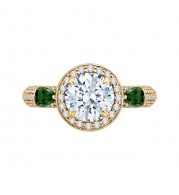 Shah Luxury 14K Yellow Gold Round Diamond and Green Tsavorite Engagement Ring (Semi-Mount)