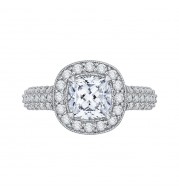 Shah Luxury 14K White Gold Cushion Diamond Halo Cathedral Style Engagement Ring (Semi-Mount)