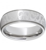 Serinium Domed Grooved Edge Band with Fleur De Lis Laser Engraving and Milgrain Edge