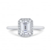 Shah Luxury 14K White Gold Emerald Cut Diamond Halo Engagement Ring (Semi-Mount)