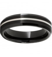 Black Diamond Ceramic Beveled Edge Band with 1mm Sterling Silver Inlay