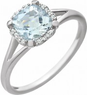 14K White Aquamarine & .05 CTW Diamond Ring