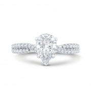Shah Luxury 14K White Gold Split Shank Pear Diamond Engagement Ring (Semi-Mount)